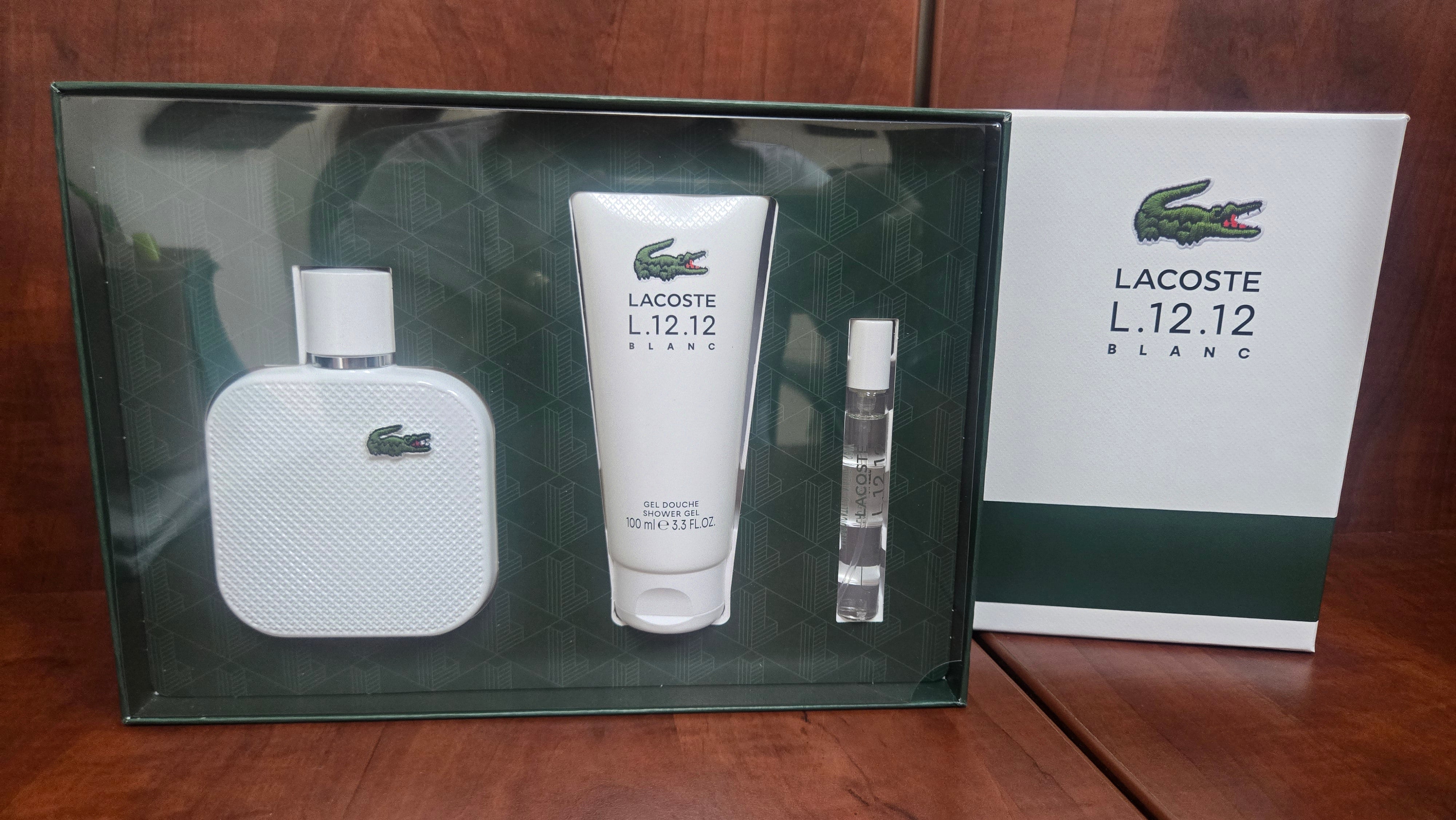 LACOSTE L12.12 BLANC SET 3.4oz EDT SPRY + 7.5ML + 3.4oz S/GEL (M)