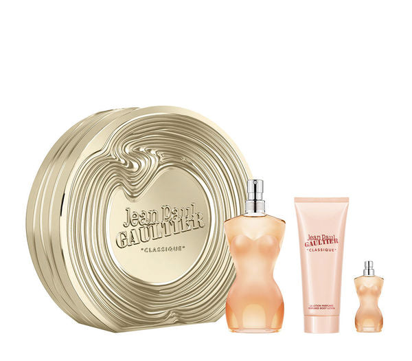 JPG CLASSIQUE SET 3.4oz EDT SP + 2.5oz B/LOTION + 6ml EDT (L) TIN CAN