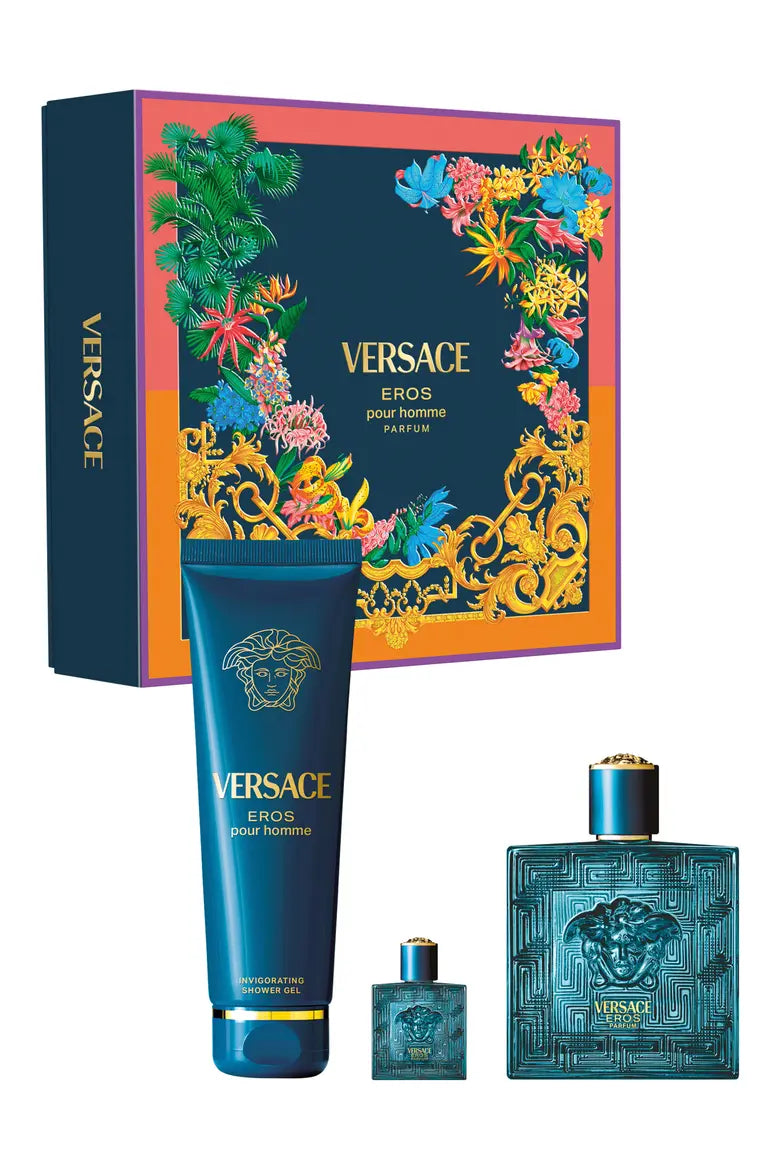 VERSACE EROS SET 3.4oz PARFUM SP+5ml PARFUM SP+5oz SHOWER GEL (M) H.B