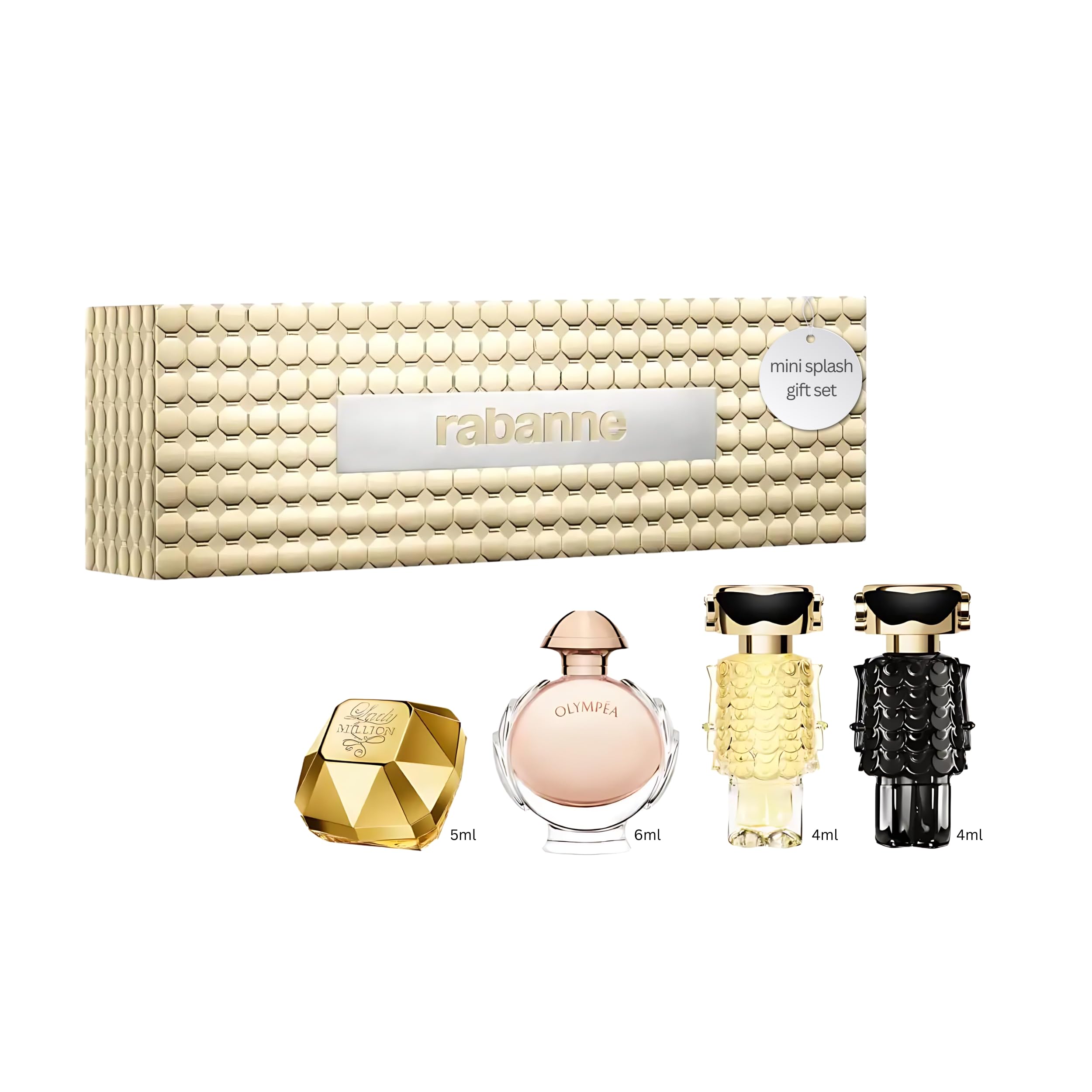 PACO RABANNE MINATURE 4X MINI SET..FAME 4ML PARFUM,FAME 4ML EDP,OLYMPE ...