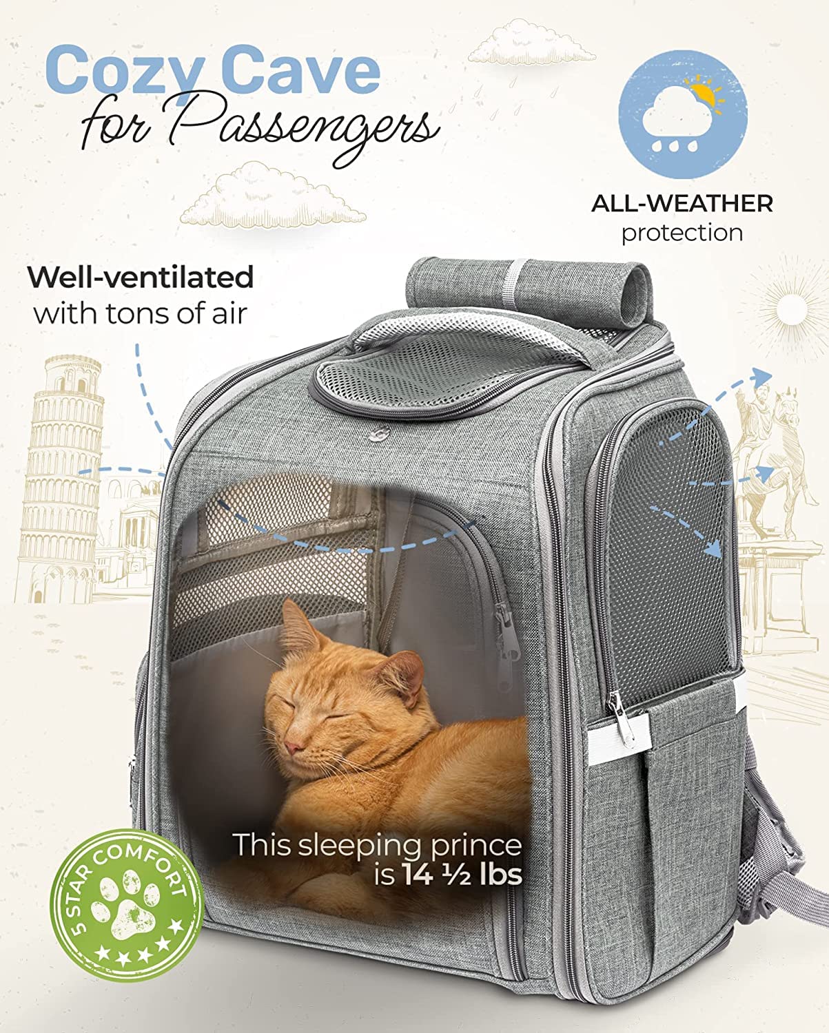 BRISK TAILS EXPANDABLE BACKPACK FOR SMALL PETS GREY COLOR