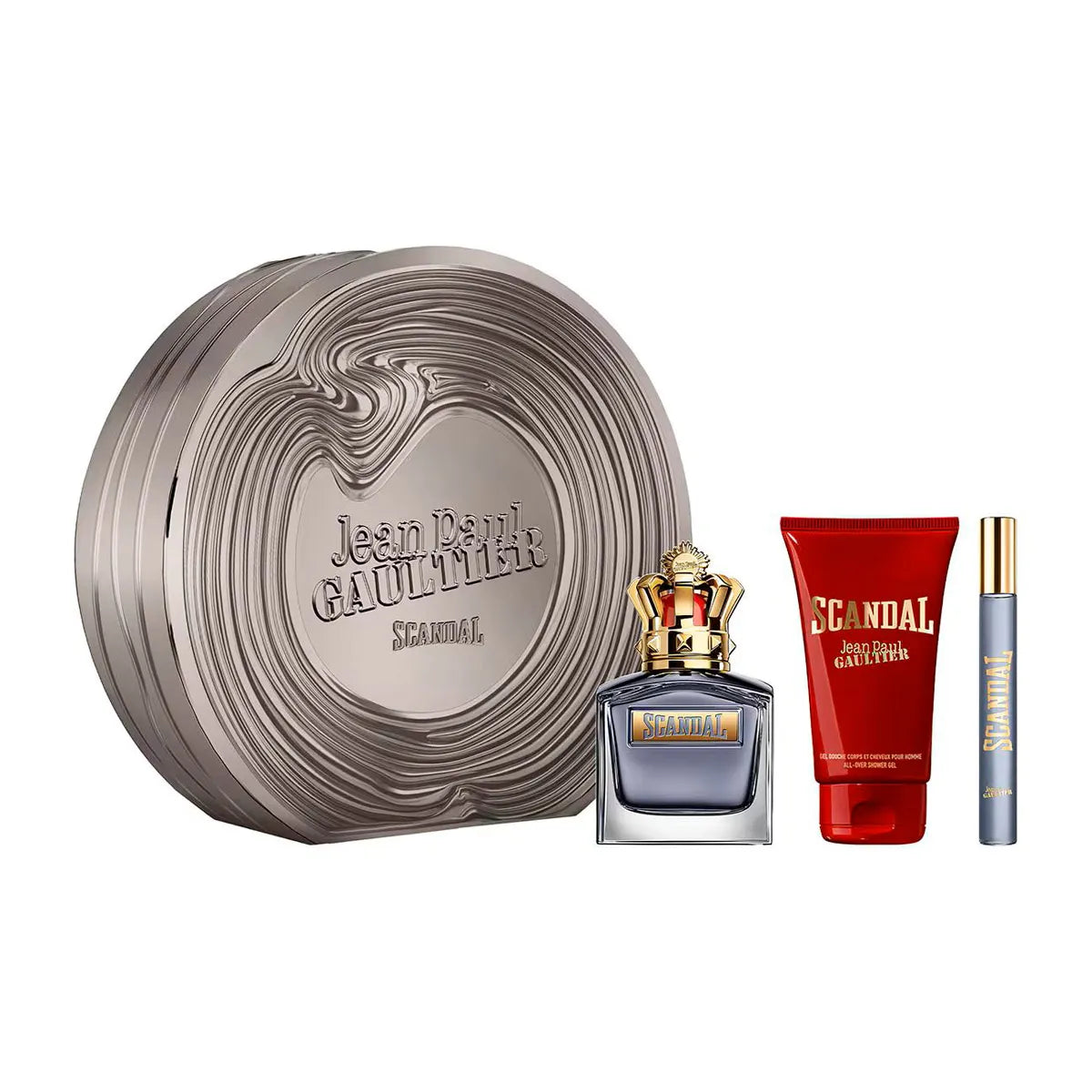 JPG SCANDAL SET 3.4oz EDT SP +2.5oz S/GEL + 1ml EDT SP (M) TIN CAN