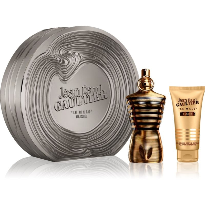 JPG LE MALE ELIXIR SET 4.2oz PARFUM SP + 2.5oz S/GEL (M) TIN CAN