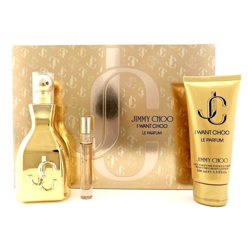 JIMMY CHOO I WANT CHOO LE PARFUM SET 3.4oz EDP SP + 7.5ml SP + 3.4oz B/LOTION (L)