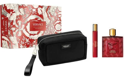 VERSACE EROS FLAME SET 3.4oz EDP SP+10ml EDP SP+ TOILETRY BAG (M)